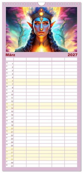 Produktbild: Familienplaner 2027 - Elfen Zauberhafte Fantasiewesen mit 5 Spalten (Wandkalender, 21 x 45 cm) CALVENDO