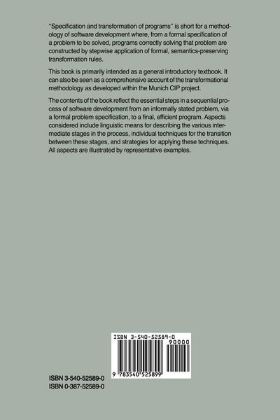 Produktbild: Specification and Transformation of Programs