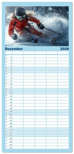Produktbild: Familienplaner 2026 - Kufen, Ski & Snowboard mit 5 Spalten (Wandkalender, 21 x 45 cm) CALVENDO