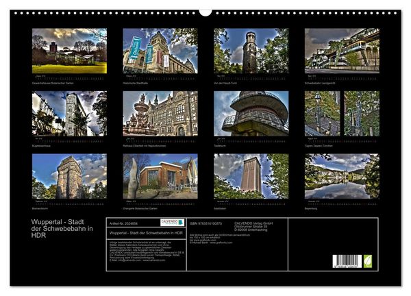 Produktbild: Wuppertal - Stadt der Schwebebahn in HDR (Wandkalender 2026 DIN A2 quer), CALVENDO Monatskalender