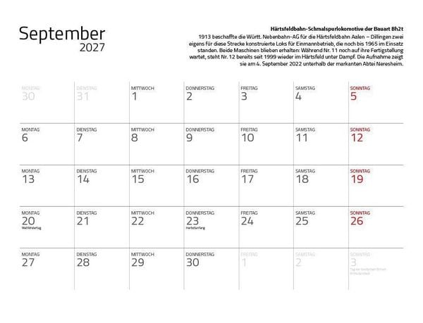 Produktbild: Dampfloks in Farbe 2027 Eintragkalender