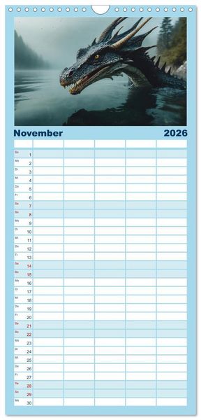 Produktbild: Familienplaner 2026 - Drachen - Herrscher der Welt mit 5 Spalten (Wandkalender, 21 x 45 cm) CALVENDO
