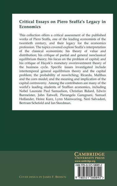Produktbild: Critical Essays on Piero Sraffa's Legacy in Economics