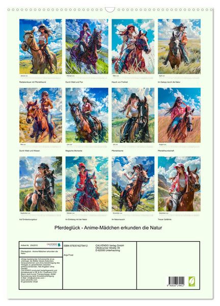 Produktbild: Pferdegl&uuml;ck - Anime-M&auml;dchen erkunden die Natur (Wandkalender 2026 DIN A2 hoch), CALVENDO Monatskalender