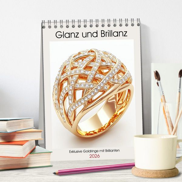 Produktbild: Glanz und Brillanz. Exklusive Goldringe mit Brillianten (Tischkalender 2026 DIN A5 hoch), CALVENDO Monatskalender