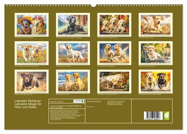 Produktbild: Labrador Retriever. Labrador-Magie f&uuml;r Herz und Seele (hochwertiger Premium Wandkalender 2026 DIN A2 quer), Kunstdruck in Hochglanz