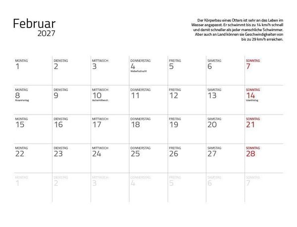 Produktbild: Otter Kalender 2027 Wandkalender Eintragkalender