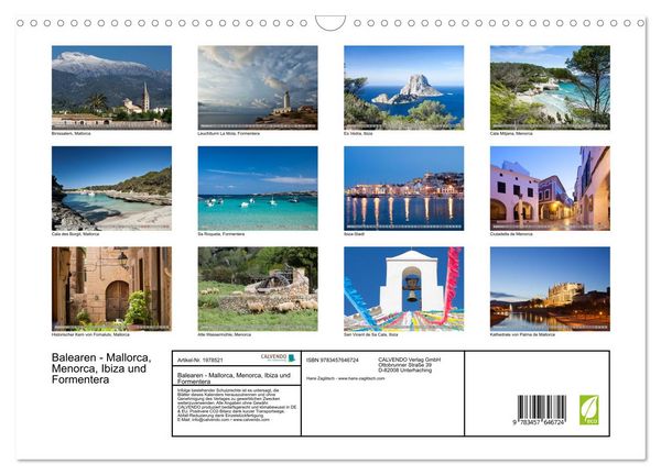 Produktbild: Balearen - Mallorca, Menorca, Ibiza und Formentera (Wandkalender 2026 DIN A3 quer), CALVENDO Monatskalender
