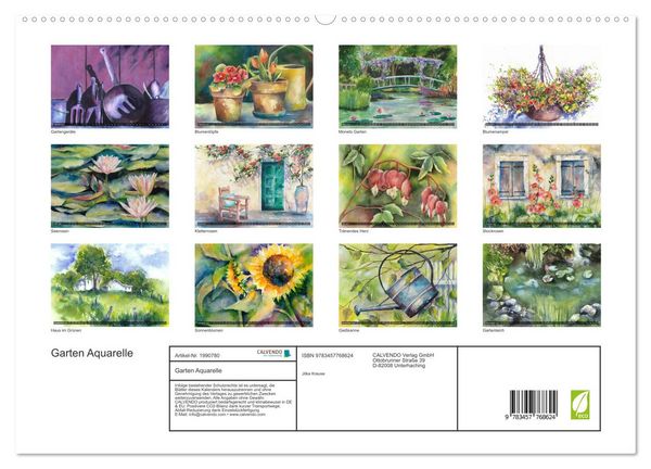 Produktbild: Garten Aquarelle (hochwertiger Premium Wandkalender 2026 DIN A2 quer), Kunstdruck in Hochglanz