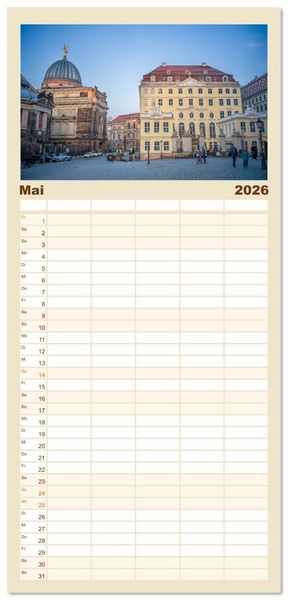 Produktbild: Familienplaner 2026 - Dresden - Sachsens Perle an der Elbe mit 5 Spalten (Wandkalender, 21 x 45 cm) CALVENDO