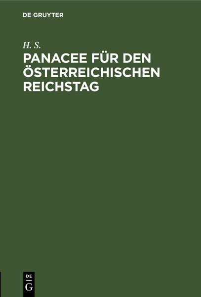 Produktbild: Panacee f&uuml;r den &ouml;sterreichischen Reichstag