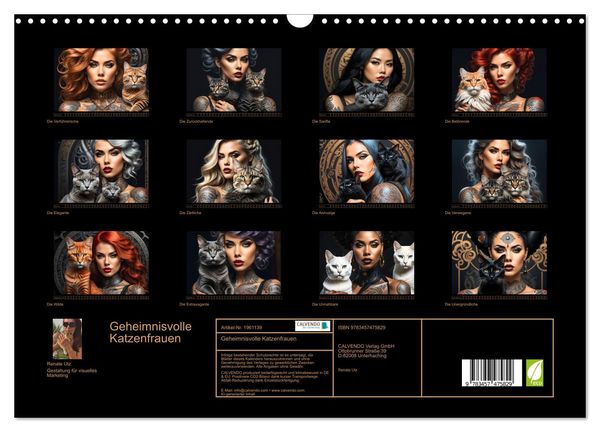 Produktbild: Geheimnisvolle Katzenfrauen (Wandkalender 2026 DIN A3 quer), CALVENDO Monatskalender