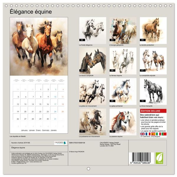 Produktbild: &Eacute;l&eacute;gance &eacute;quine (Calendrier mural carr&eacute; 2026 30x30 cm) Calendrier double avec une page pour vos prises de notes