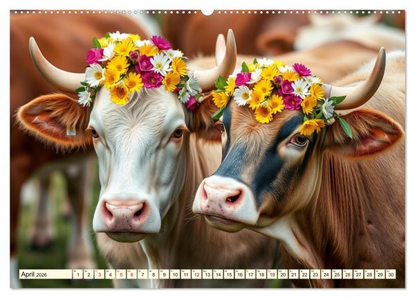 Produktbild: Zauberhaft geschm&uuml;cktes Milchvieh (hochwertiger Premium Wandkalender 2026 DIN A2 quer), Kunstdruck in Hochglanz