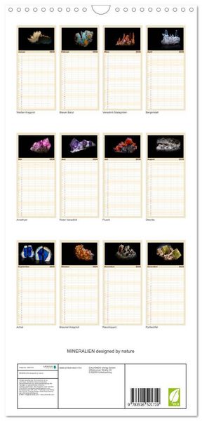 Produktbild: Familienplaner 2026 - MINERALIEN designed by nature mit 5 Spalten (Wandkalender, 21 x 45 cm) CALVENDO