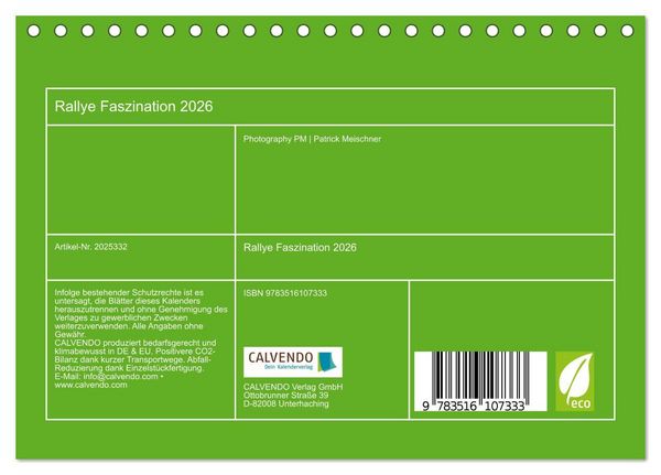 Produktbild: Rallye Faszination 2026 (Tischkalender 2026 DIN A5 quer), CALVENDO Monatskalender