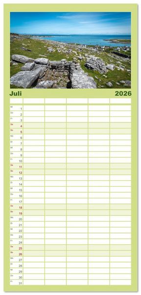 Produktbild: Familienplaner 2026 - Mystisches Irland mit 5 Spalten (Wandkalender, 21 x 45 cm) CALVENDO