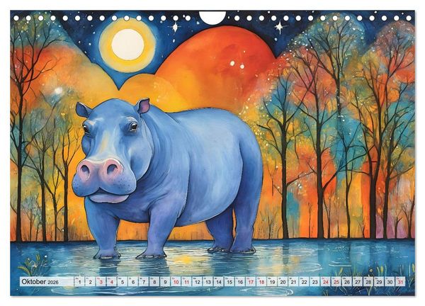 Produktbild: Hippos bekennen Farbe - kunterbunter Nilpferdspa&szlig; (Wandkalender 2026 DIN A4 quer), CALVENDO Monatskalender