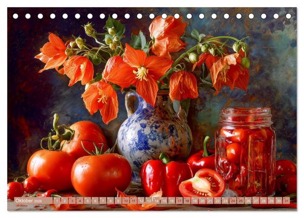 Produktbild: Bloom und Bite. KI mixt Blumen, Obst und Gem&uuml;se (Tischkalender 2026 DIN A5 quer), CALVENDO Monatskalender