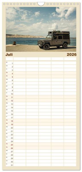 Produktbild: Familienplaner 2026 - Mit dem 4x4 durch Europa mit 5 Spalten (Wandkalender, 21 x 45 cm) CALVENDO