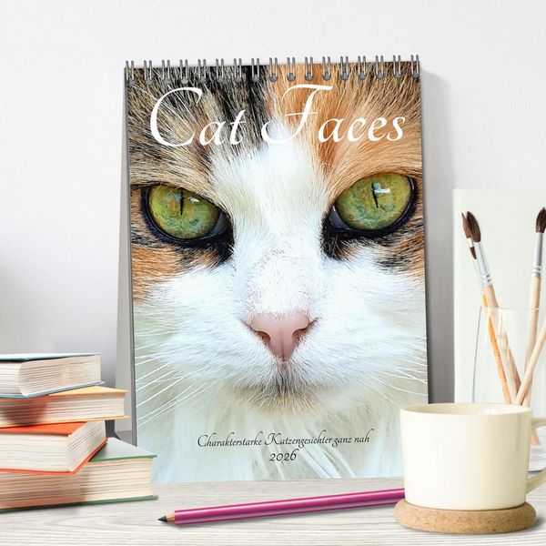 Produktbild: Cat Faces - Charakterstarke Katzengesichter ganz nah (Tischkalender 2026 DIN A5 hoch), CALVENDO Monatskalender
