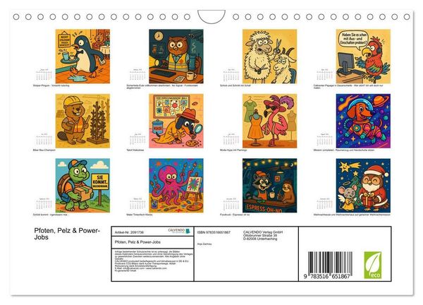 Produktbild: Pfoten, Pelz & Power-Jobs (Wandkalender 2026 DIN A4 quer), CALVENDO Monatskalender