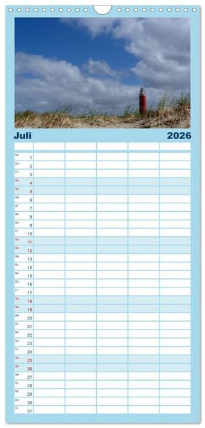 Produktbild: Familienplaner 2026 - Strandwanderungen auf Texel mit 5 Spalten (Wandkalender, 21 x 45 cm) CALVENDO
