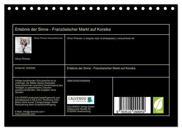 Produktbild: Erlebnis der Sinne - Franz&ouml;sischer Markt auf Korsika (Tischkalender 2026 DIN A5 quer), CALVENDO Monatskalender