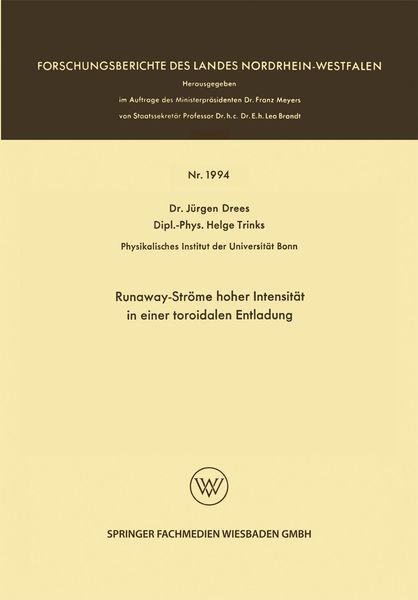 Produktbild: Runaway-Str&ouml;me hoher Intensit&auml;t in einer toroidalen Entladung