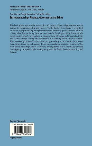 Produktbild: Entrepreneurship, Finance, Governance and Ethics