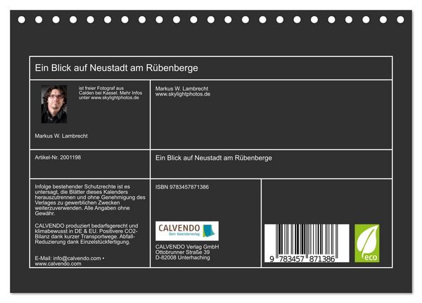 Produktbild: Ein Blick auf Neustadt am R&uuml;benberge (Tischkalender 2026 DIN A5 quer), CALVENDO Monatskalender