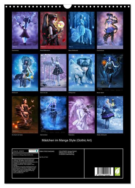 Produktbild: M&auml;dchen im Manga Style (Gothic Art) (Wandkalender 2026 DIN A3 hoch), CALVENDO Monatskalender