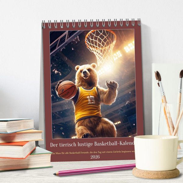 Produktbild: Der tierisch lustige Basketball-Kalender (Tischkalender 2026 DIN A5 hoch), CALVENDO Monatskalender