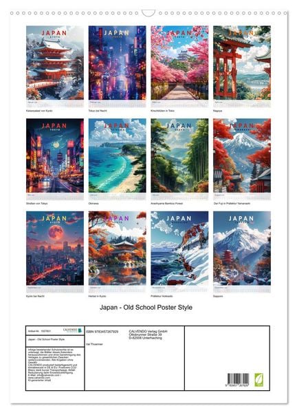 Produktbild: Japan - Old School Poster Style (Wandkalender 2026 DIN A2 hoch), CALVENDO Monatskalender