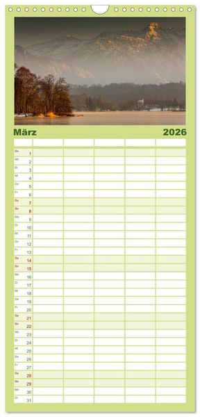 Produktbild: Familienplaner 2026 - Bayerische Landschaften mit 5 Spalten (Wandkalender, 21 x 45 cm) CALVENDO
