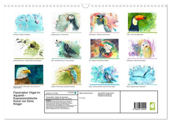 Produktbild: Faszination V&ouml;gel im Aquarell - Expressionistische Kunst von Doris Kr&uuml;ger (Wandkalender 2026 DIN A3 quer), CALVENDO Monatskalender