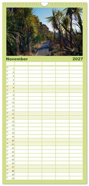 Produktbild: Familienplaner 2027 - Traumhafte Wege - Unterwegs auf Neuseelands S&uuml;dinsel mit 5 Spalten (Wandkalender, 21 x 45 cm) CALVENDO
