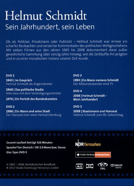 Produktbild: Helmut Schmidt - Sein Jahrhundert, sein Leben [5 DVDs]