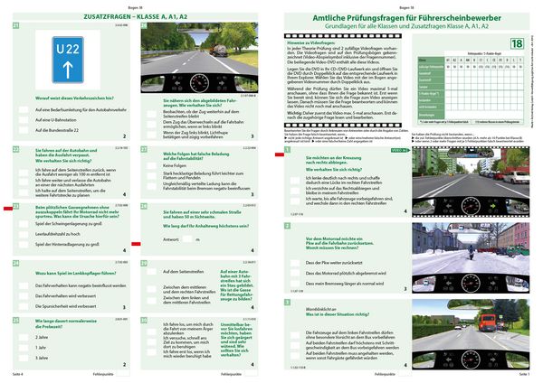 Produktbild: F&uuml;hrerschein Fragebogen Klasse A, A1, A2 - Motorrad Theoriepr&uuml;fung original amtlicher Fragenkatalog auf 71 B&ouml;gen