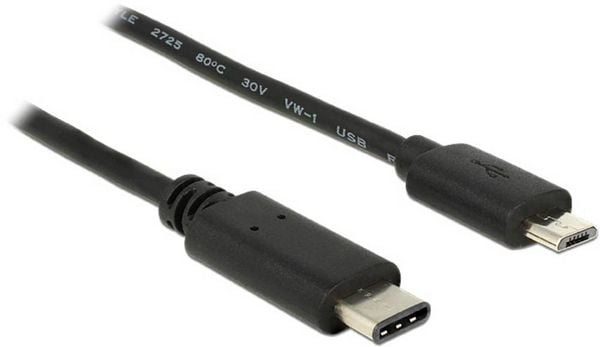 Produktbild: Delock USB-Kabel USB 2.0 USB-Micro-B Stecker, USB-C&reg; Stecker 0.50m Schwarz 83333