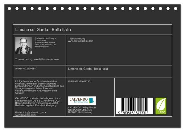 Produktbild: Limone sul Garda - Bella Italia (Tischkalender 2026 DIN A5 quer), CALVENDO Monatskalender