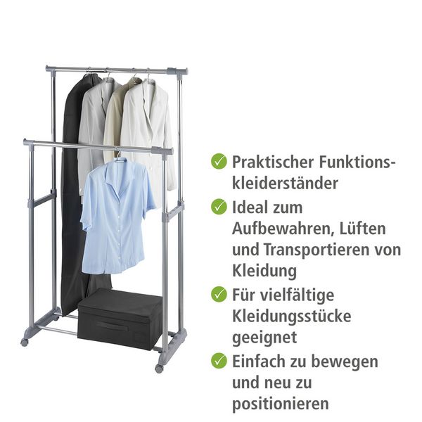 Produktbild: Kleiderst&auml;nder Mod. Twin Bars, h&ouml;henverstellbar, 4 Rollen