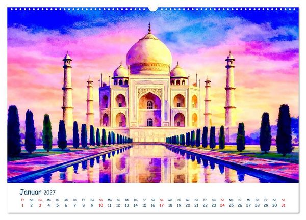 Produktbild: Reisetr&auml;ume Traumreisen. Die sch&ouml;nsten Reiseziele der Welt in Watercolor (hochwertiger Premium Wandkalender 2027 DIN A2 quer), Kunstdruck in Hochglanz