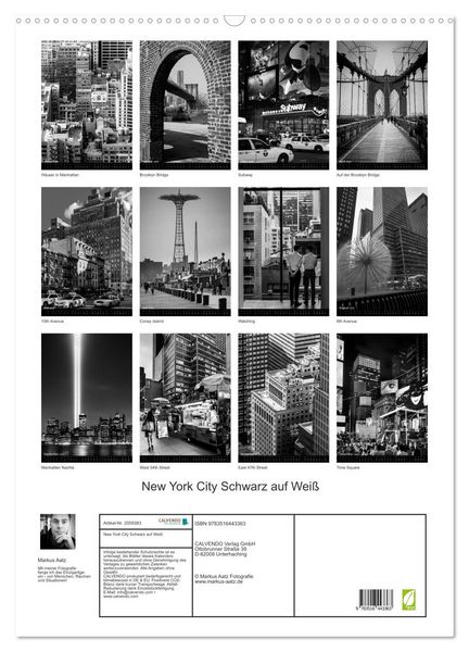 Produktbild: New York City Schwarz auf Wei&szlig; (Wandkalender 2026 DIN A2 hoch), CALVENDO Monatskalender