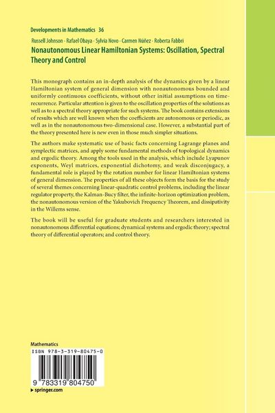 Produktbild: Nonautonomous Linear Hamiltonian Systems: Oscillation, Spectral Theory and Control