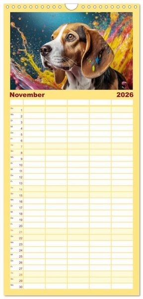 Produktbild: Familienplaner 2026 - Splash - Hunde im Farbrausch mit 5 Spalten (Wandkalender, 21 x 45 cm) CALVENDO