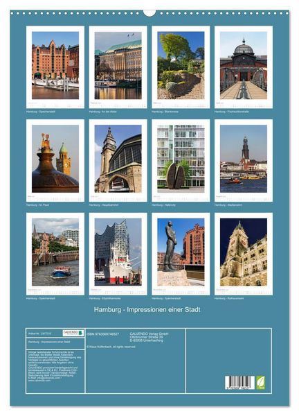 Produktbild: Hamburg - Impressionen einer Stadt (Wandkalender 2027 DIN A2 hoch), CALVENDO Monatskalender