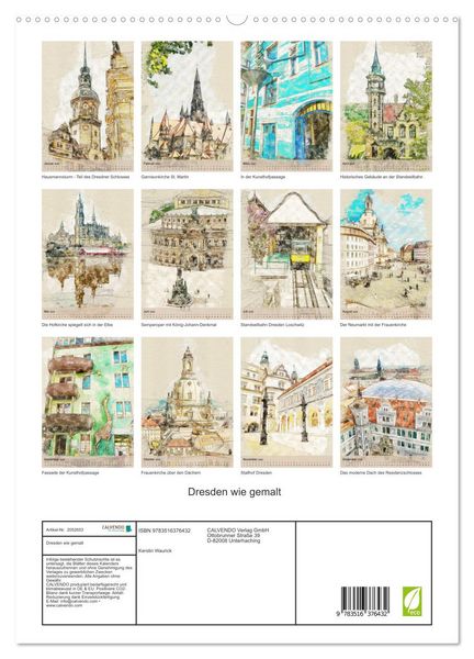 Produktbild: Dresden wie gemalt (hochwertiger Premium Wandkalender 2026 DIN A2 hoch), Kunstdruck in Hochglanz