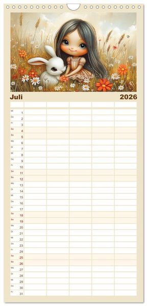 Produktbild: Familienplaner 2026 - M&auml;dchentr&auml;ume. S&uuml;&szlig;e Momente auf bl&uuml;henden Wiesen mit 5 Spalten (Wandkalender, 21 x 45 cm) CALVENDO