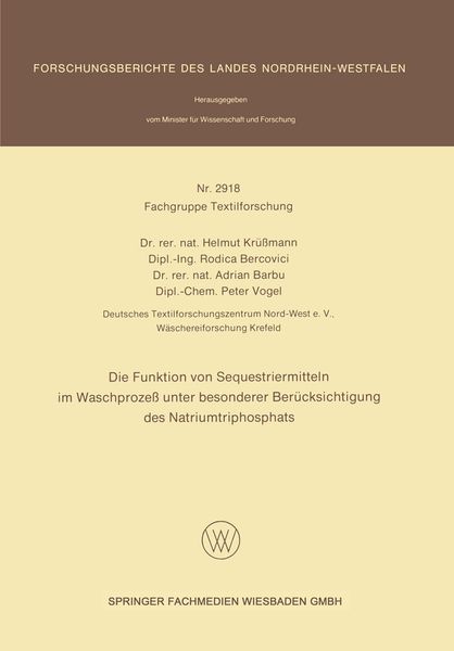 Produktbild: Die Funktion von Sequestriermitteln im Waschproze&szlig; unter besonderer Ber&uuml;cksichtigung des Natriumtriphosphats